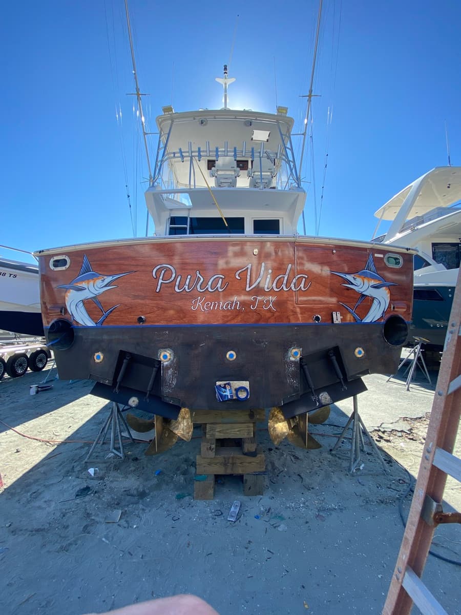 Custom boat graphics Pura Vida marlin graphics by Auto Trim Design Bradenton