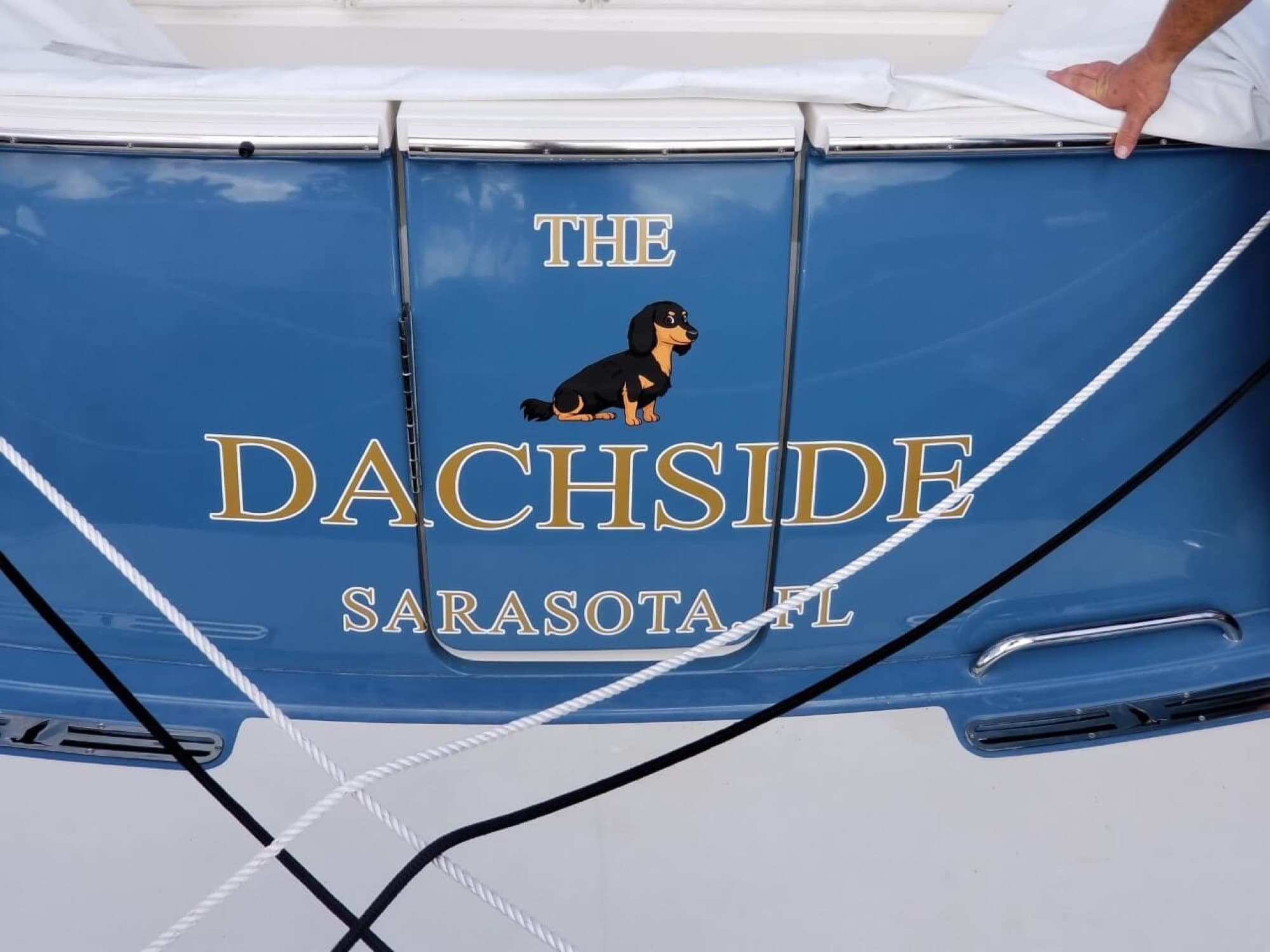 The Dachside boat name with dachshund graphic Sarasota FL by ATD